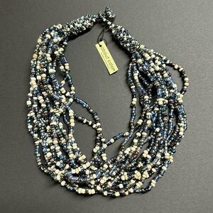 15-Strand Blue & Cream Beaded Necklace